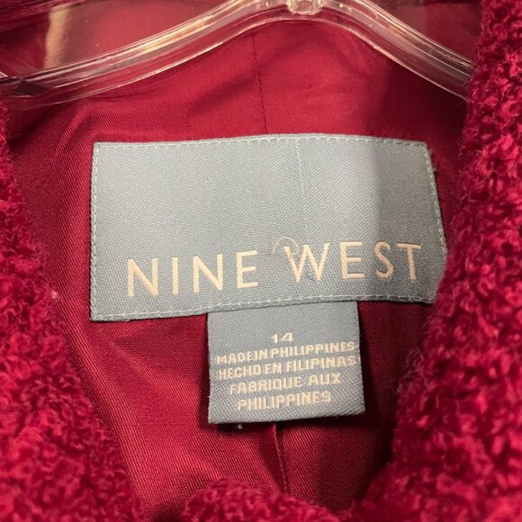 Nine West Womens Nubby Pea Coat Button Up Wool Blend Claret Size 14 Pockets - Picture 8 of 9